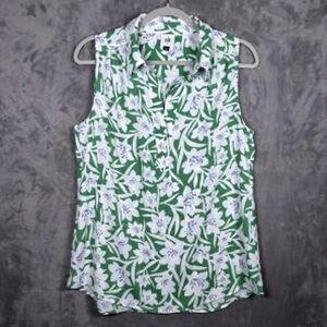 CAbi Green Floral Button-Up Blouse